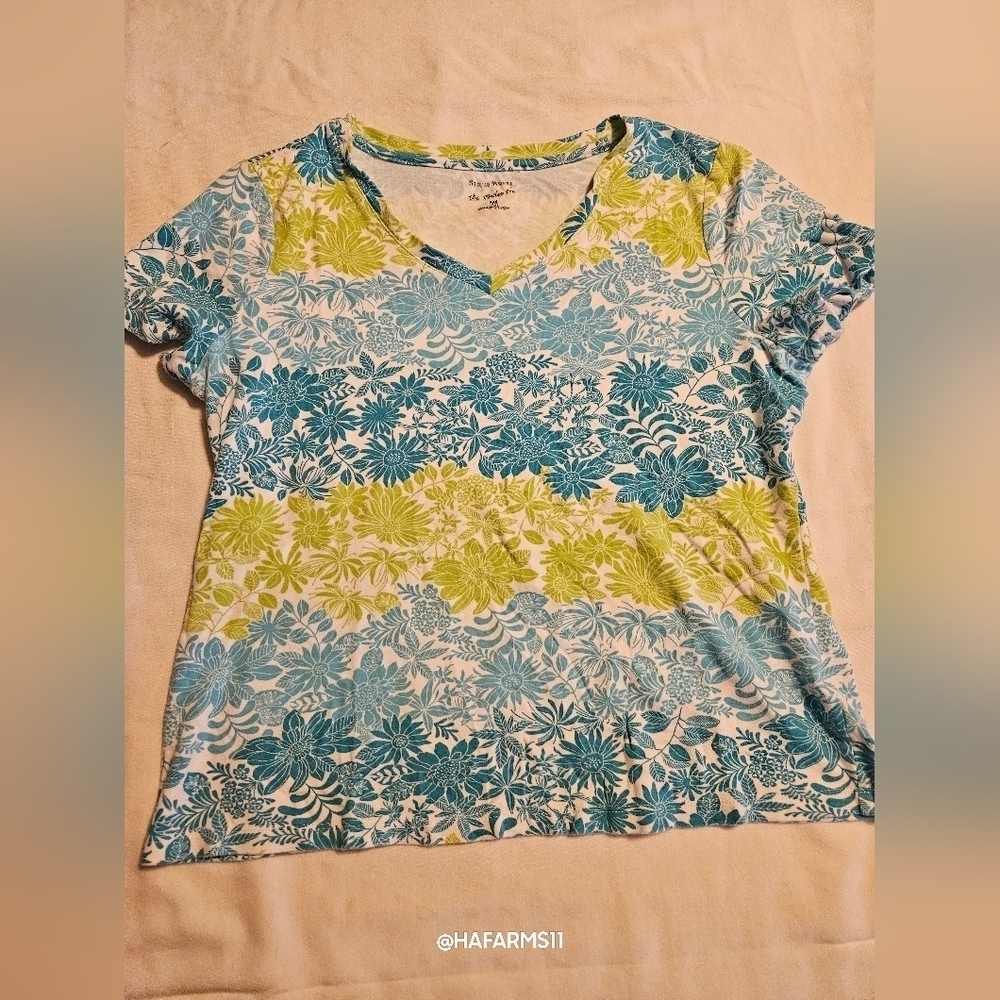 Studio Works Light Green N Blue top